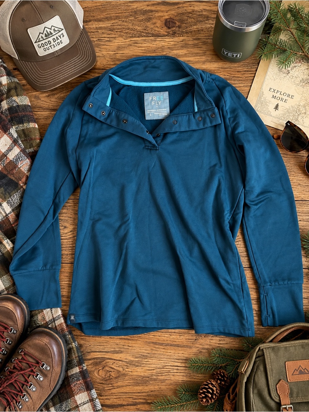 Free Fly Apparel Teal Women's Long-Sleeve quarter snap Pullover